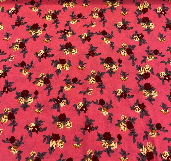 Coral Viscose With Red And Yellow Flowers